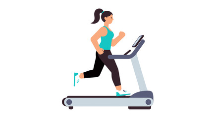 Woman Running On A Treadmill Isolated On Black Background For Fitness Theme
