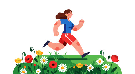 Woman Runs Through Vibrant Meadow With Colorful Flowers And Black Background
