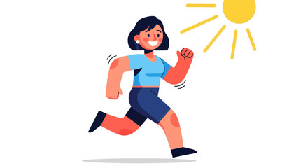 Woman Runs Under The Sun For Fitness And Joy Depicted In A Simple And Modern Style