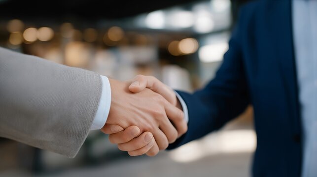 Lawyer shaking hands with a smiling client after successful contract negotiations — a human-centered, trust-driven image that conveys success, reliability, and the emotional reward of achieving
