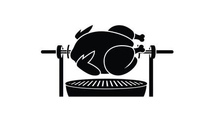 A black silhouette of a rotisserie chicken on a grill © Taylor
