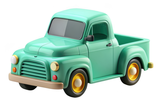 Vintage pickup truck 3d render, classic american car, automotive illustration, transportation clip art, green vehicle, isolated on transparent background - Powered by Adobe