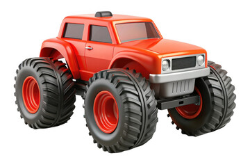 Obraz premium Red monster truck illustration, off-road vehicle clipart, big wheels, toy car, automotive design element, transportation graphics, isolated on transparent background