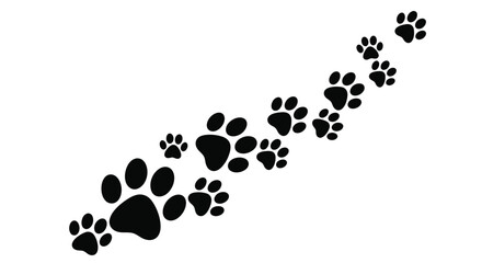 A series of black paw prints arranged in a winding diagonal line
