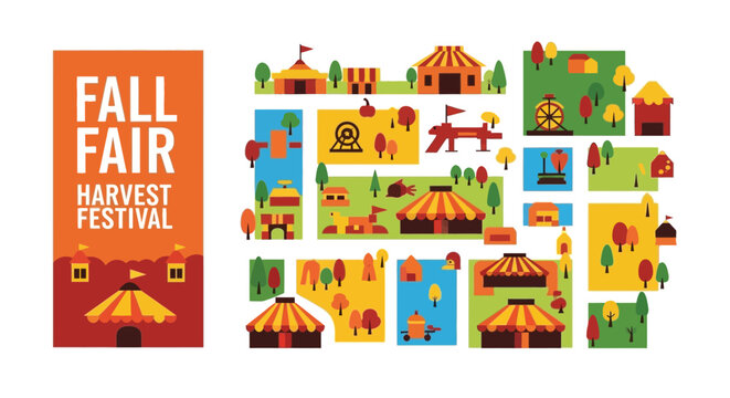 A colorful illustration depicting a fall fair and harvest festival scene - Powered by Adobe
