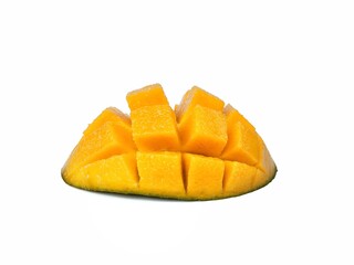 Fresh mango slices isolated on white background. Healthy food 