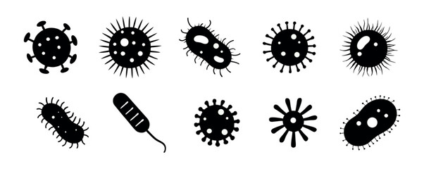 Bacteria and virus icons. Disease-causing bacterias, viruses and microbes.