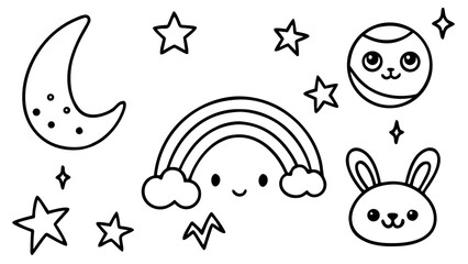Kawaii celestial doodle set