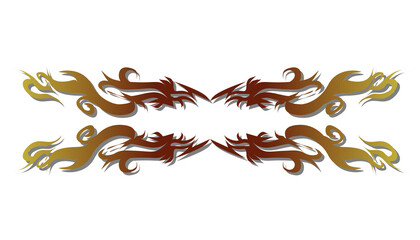 Symmetrical Golden Tribal Dragon Ornament on White Background.