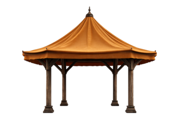 Elegant Wooden Gazebo with Octagonal Roof and Detailed Design.
