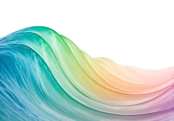 Rainbow gradient translucent flowing wave formation sculpture, isolated on a transparent background