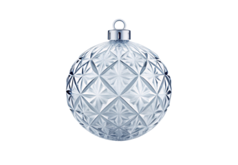Clear crystal ball ornament with geometric diamond-cut faceted pattern, isolated on a transparent background