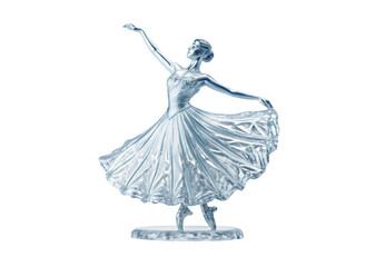 Obraz premium Ballet dancer figurine in flowing gown, graceful pose with raised arms, isolated on a transparent background