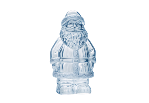 Translucent Santa Claus figure with blue-tinted frosted glass finish, isolated on a transparent background
