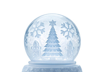 Snow globe with Christmas tree and snowflakes inside, isolated on a transparent background