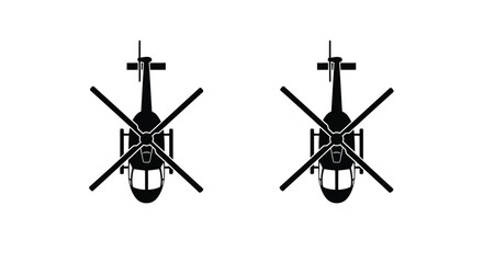 Two black silhouette helicopters viewed from directly above minimal design © Taylor