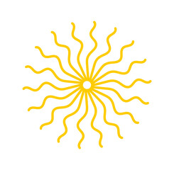 Yellow abstract sunburst with wavy rays for stickers, decorative elements, scrapbook designs, and graphic overlays