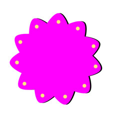 Pink decorative flower badge with yellow dots for stickers, scrapbook labels, posters, and graphic design overlays