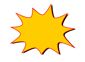 Yellow starburst shape with red outline for comic labels, stickers, pop art highlights, and graphic design overlays