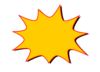 Yellow starburst shape with red outline for comic labels, stickers, pop art highlights, and graphic design overlays
