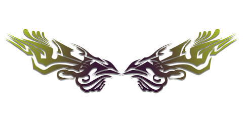 Symmetrical tribal dragon wings tattoo design isolated on white background.