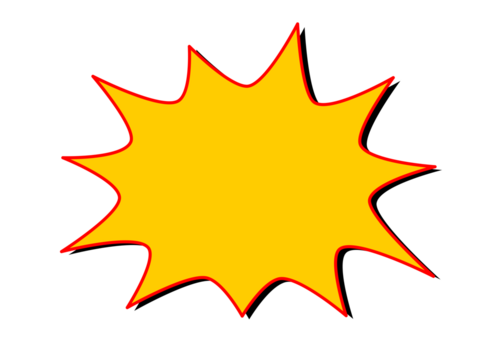 Yellow starburst shape with red outline for comic labels, stickers, pop art highlights, and graphic design overlays