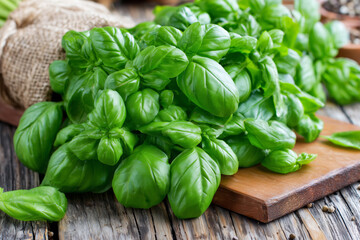 Fototapeta premium Green Basil Bouquet Closeup