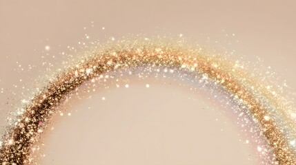 Sparkling golden arc illuminates a soft, neutral background with scattered points of light