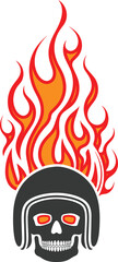 Fiery Ride: A stylized illustration of a flaming skull wearing a helmet, evoking a sense of rebellion, danger, and adrenaline-fueled thrill.