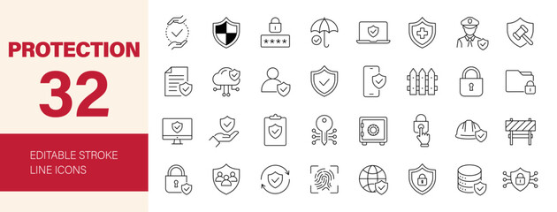 Protection icon set. Editable line icons. Vector illustration. © Dear Lala