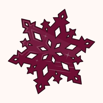 Burgundy red snowflake vector isolated on a light background. Elegant winter clipart perfect for Christmas projects, holiday packaging, greeting cards, seasonal patterns, and festive decoration.