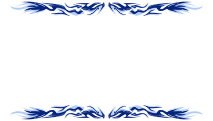 Symmetrical blue abstract flame and tribal style border.
