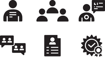 Business communication, team, profile, quality, service icons set