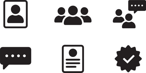 Essential glyph icons for user interaction, communication, and status