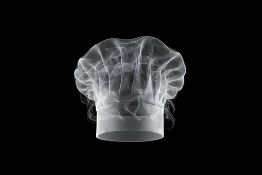 A translucent chef's hat, rendered in smoke, floating against a black background. - Powered by Adobe