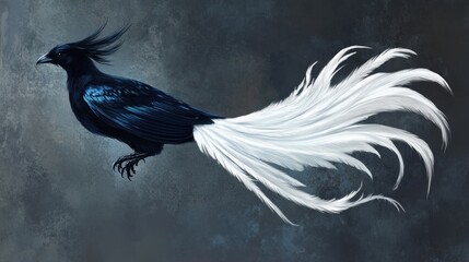 Majestic black and white bird in flight against a textured backdrop