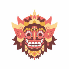Flat Illustration Traditional Balinese Barong Mask Culture Symbol Icon