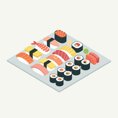 Isometric Detailed Sushi Set Japanese Food Cuisine Culinary Restaurant