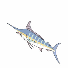 Cartoon Style Detailed Marlin Swordfish Aquatic Animal Illustration