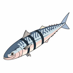 Cute Cartoon Detailed Mackerel Fish with Stripes Aquatic Illustration