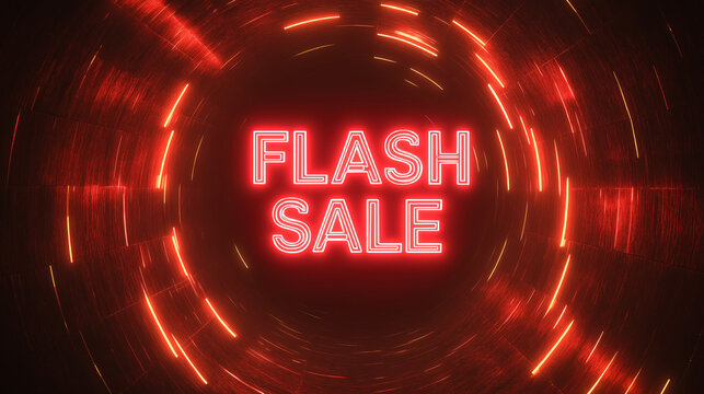Dynamic Flash Sale Neon Sign with Abstract Red Energy Rings