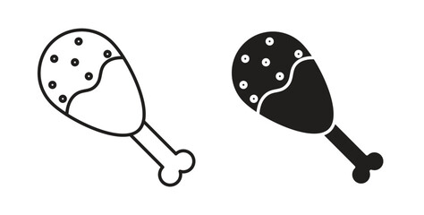 Drumstick bite icon with glyph and line. black vector icons for Web UI
