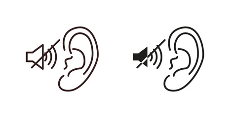 Ear deaf icon with glyph and line. black vector icons for Web UI