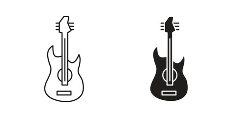 Electric Guitar icon with glyph and line. black vector icons for Web UI