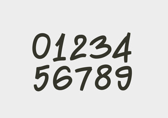 A set of numbers from 0 to 9, drawn by hand with a marker. A collection of digital numbers on a white background. Vector lettering.