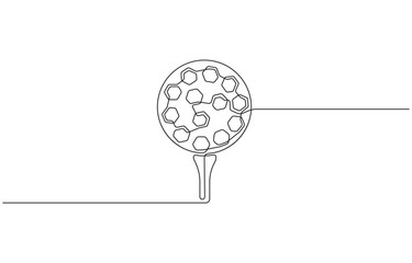 Golf ball continuous one line drawing, sport, ball sports, activity, relaxation, game, training, hand drawn sketch, icons, symbols, signs or logos vector illustration.