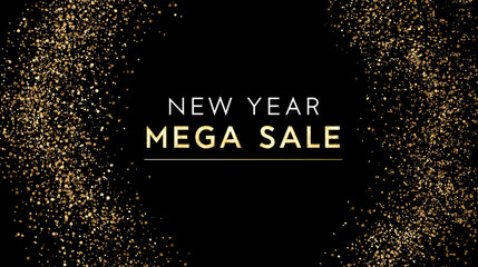 Sparkling New Year Mega Sale Announcement on Elegant Black Backdrop