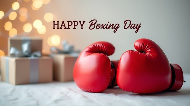 Happy boxing day celebration with red gloves and festive gifts