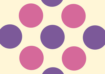 レトロ・ガーリーなクリーム色背景のドットパターン・ポップで可愛いピンクと紫の大きな水玉模様