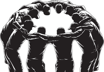 Diverse group of athletes in a huddle showing unity and teamwork in a circular formation